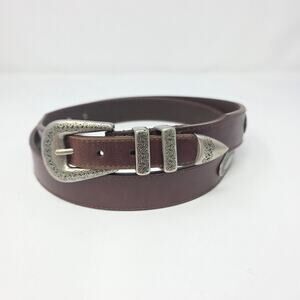 Mens Taper Ornament Western Brown Leather Belt Sz 40 Engraved Buckle & Keeper